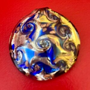 Murano Glass PENDANT Swirled Blue Gold And Silver Made In Italy